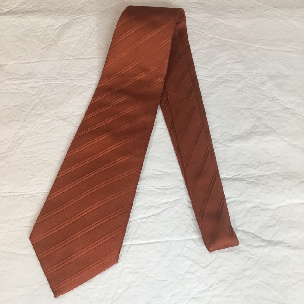 Tasso Elba Stripe Silk Tie Men’s 57” Orange Striped Designer 4” Wide Tie NEW